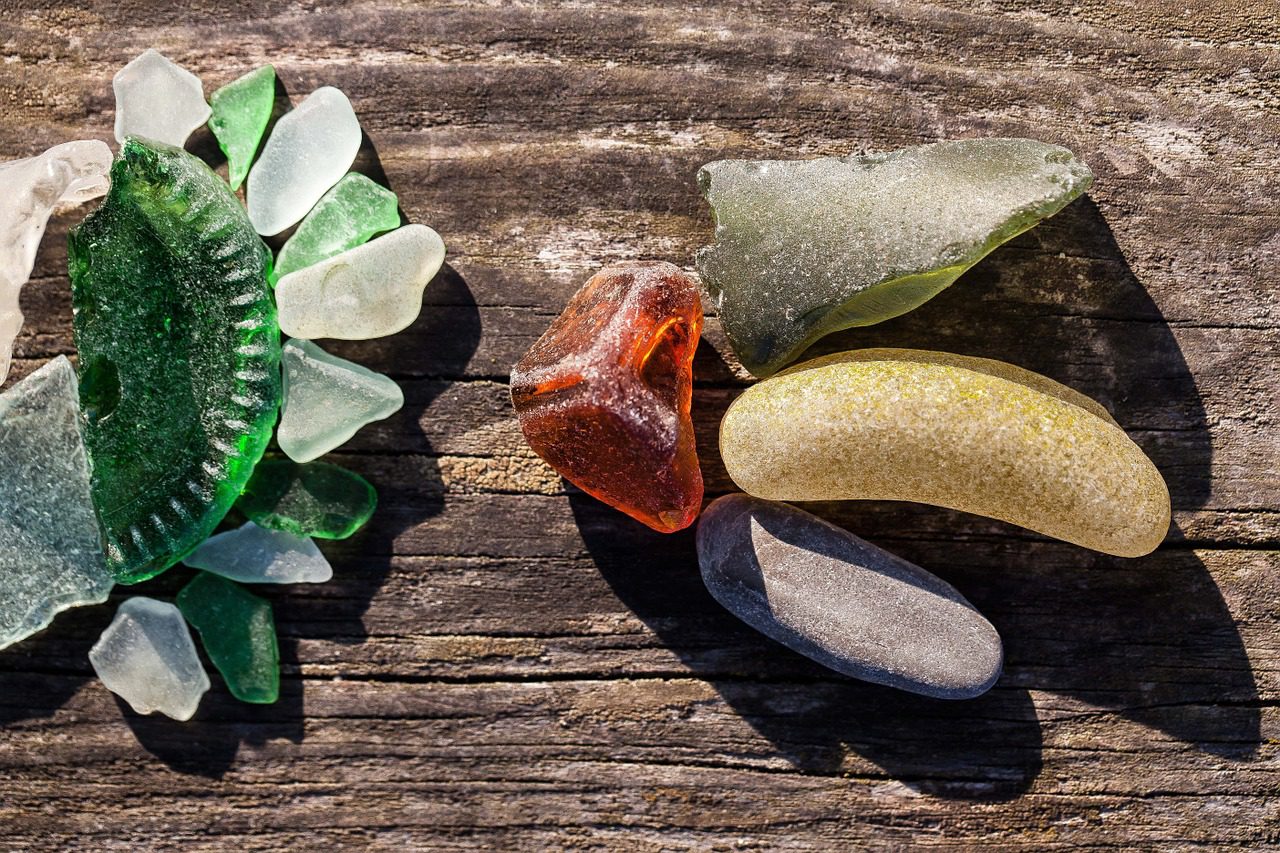 sea glass, colored glass
